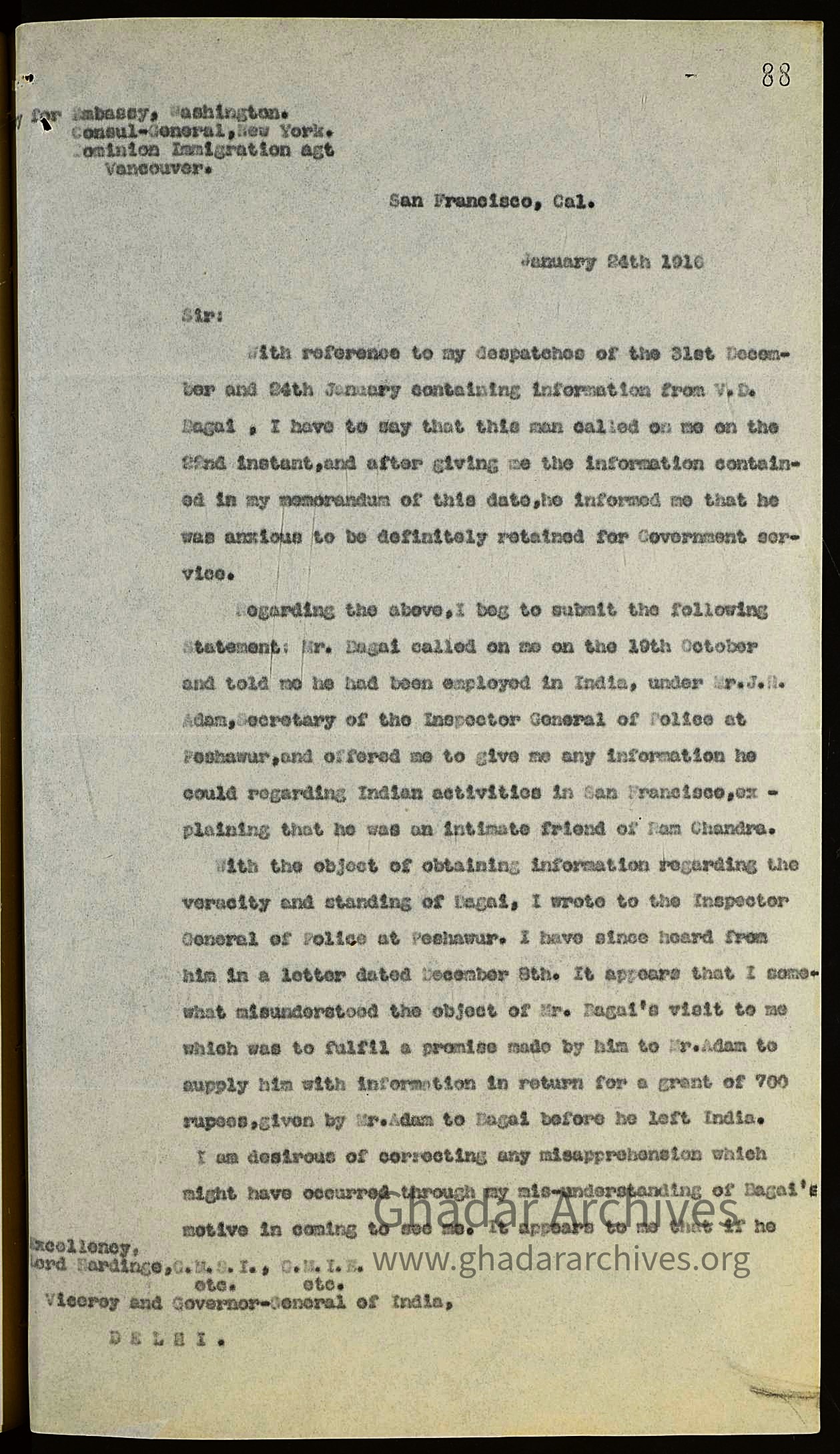 Confidential Dispatch: Carnegie Ross on the Employment of Vaishno Das Bagai as a British Informant