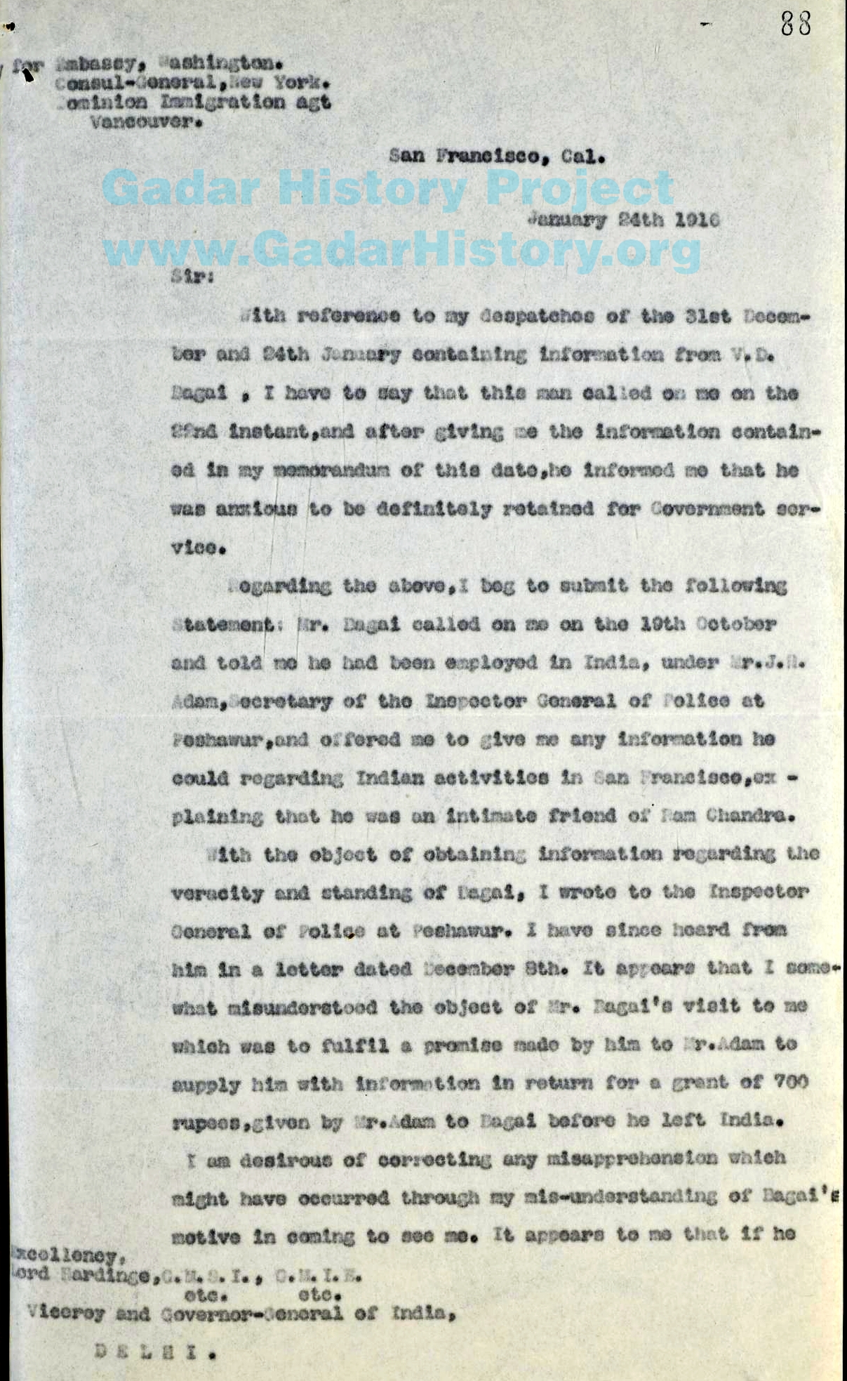 Confidential Dispatch: Carnegie Ross on the Employment of Vaishno Das Bagai as a British Informant