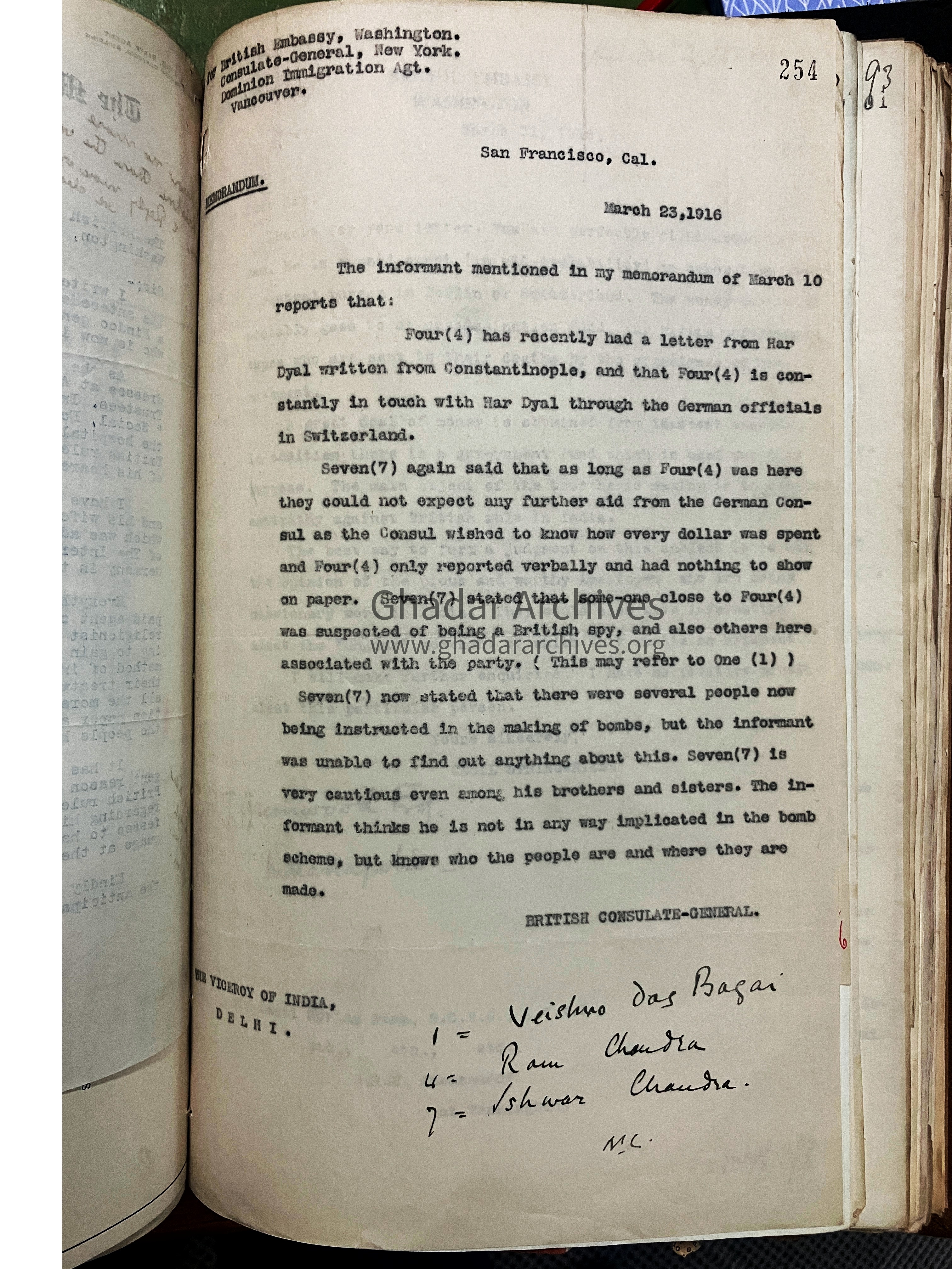 Vaishno Das Bagai Identified as 'Informant No. 1' (Colonial Spy)