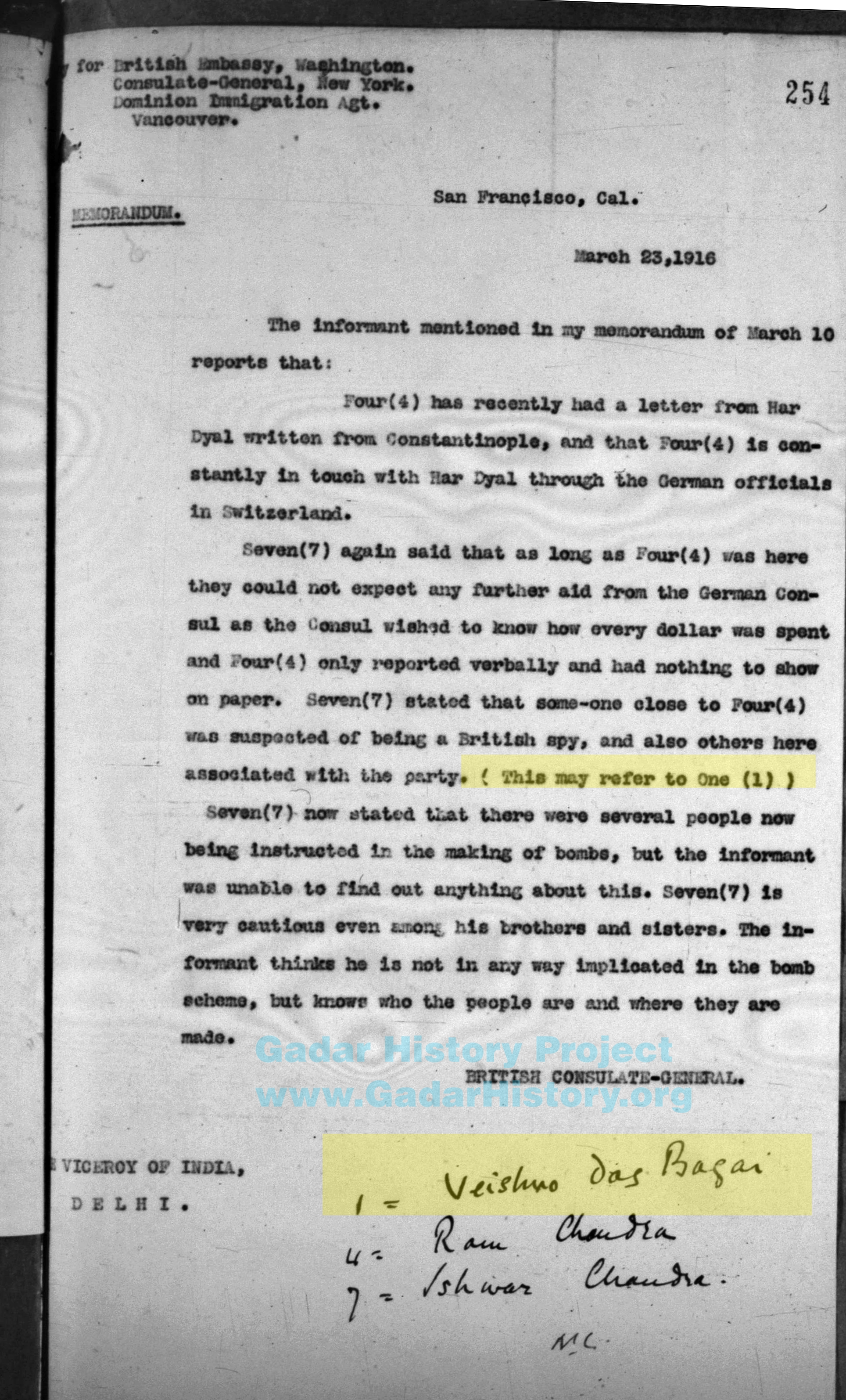 Vaishno Das Bagai Identified as Informant No. 1